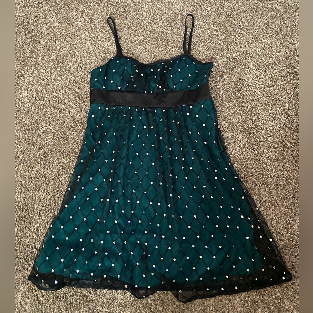 Black and blue mini formal dress